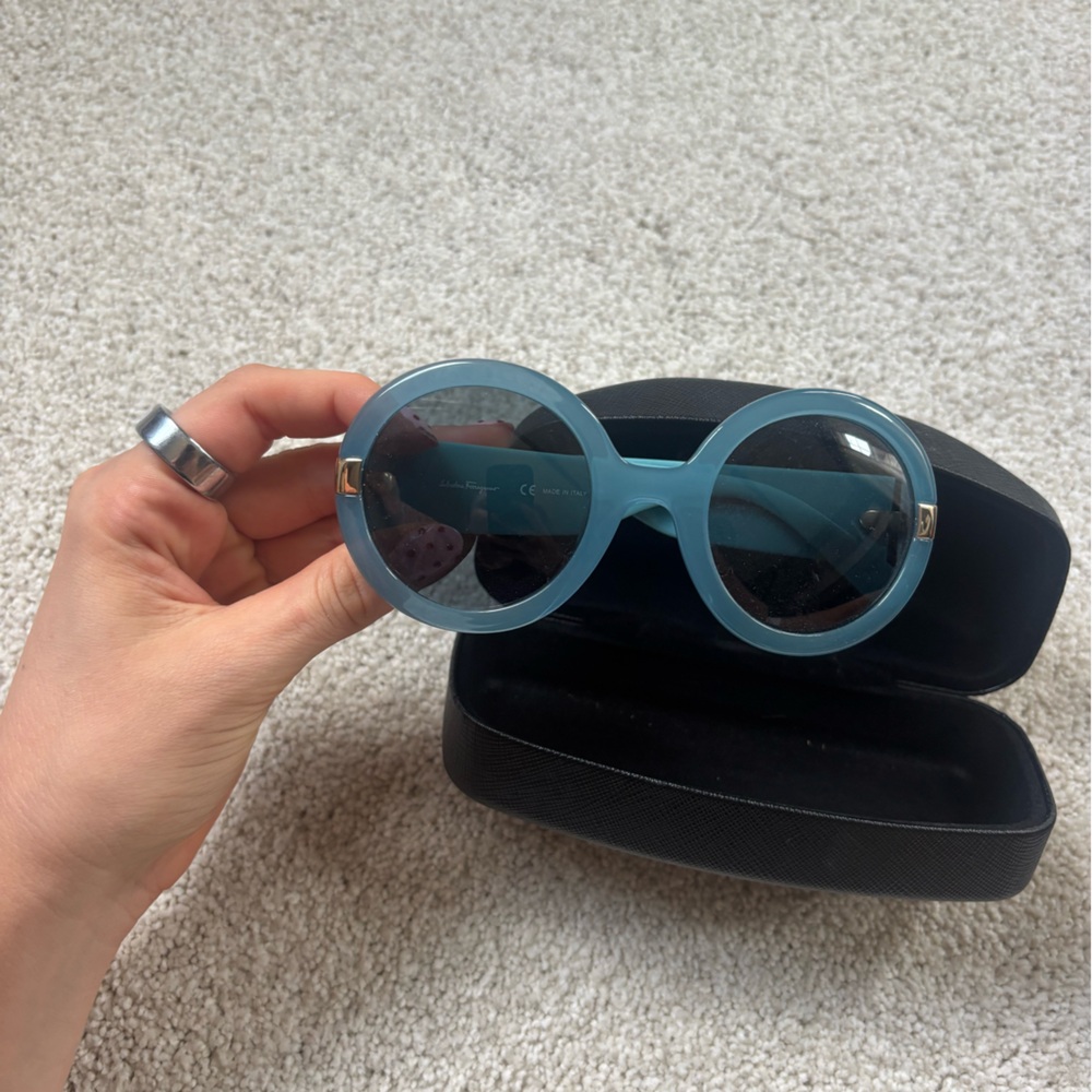 Salvatore Ferragamo Light Blue Round Sunglasses